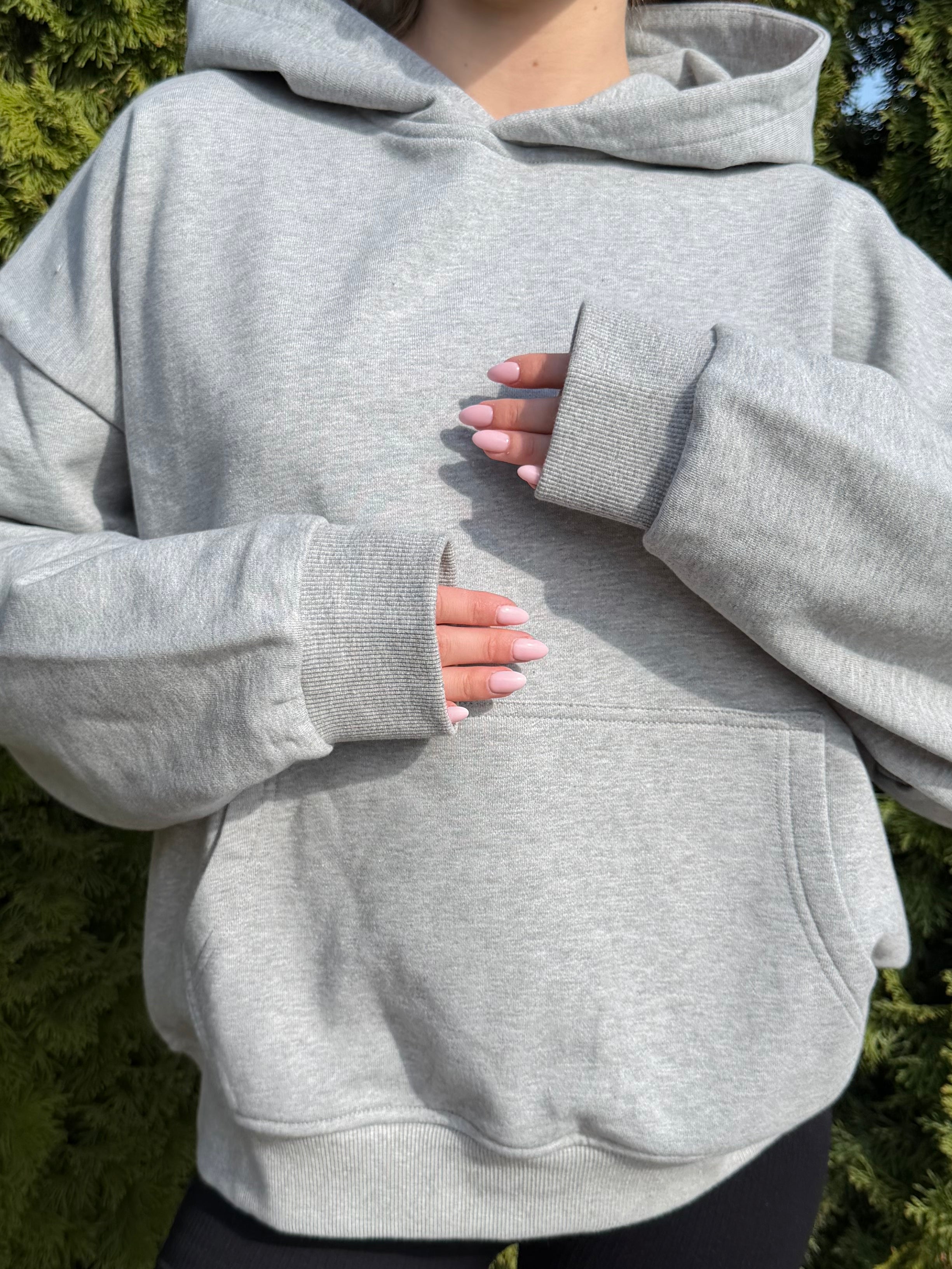 Bluza z kapturem boxy - szara